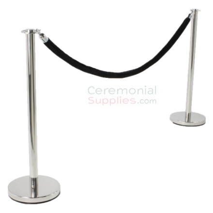 Flat Top Stanchions and Rope Queue Management Set Photo of the Flat Top Stanchion and Black Rope Queue Management Set.