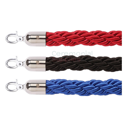 Braided Stanchion Rope with Chrome Hooks in 3 colors.