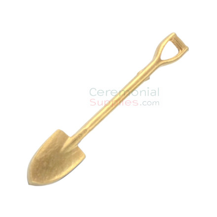 Zoom view of gold ceremonial groundbreaking shovel lapel pin.