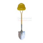 Yellow hard hat and stailess steel shovel Groundbreaking Basics Kit.