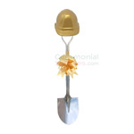 Front View of Golden Groundbreaking Kit with Hard Hat and Bow.