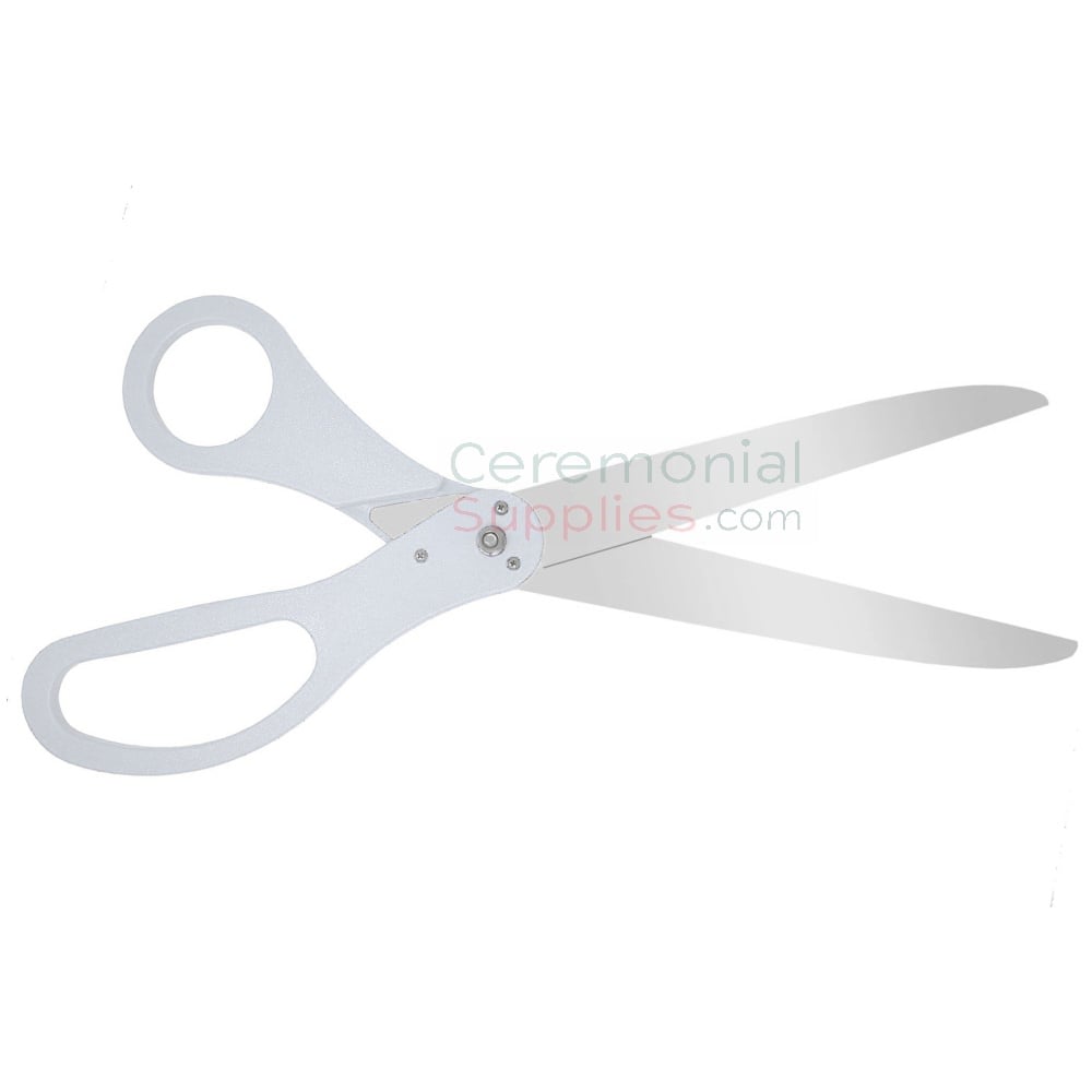 White Ribbon Cutting Scissors With Silver Stainless Steel Blades