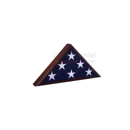 Triangle cherry wood display case with flag inside
