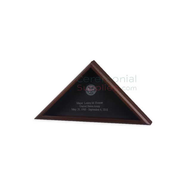 Triangle cherry wood display case with personal engraving