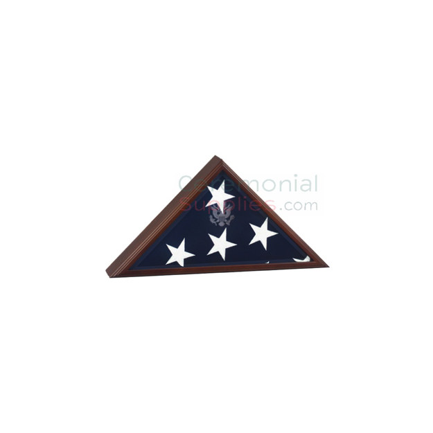 Triangle cherry wood display case with flag inside and engraving