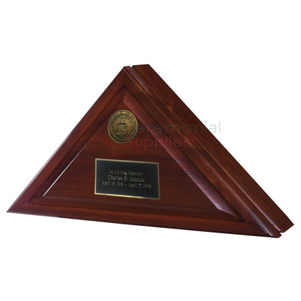 Closed triangle display with brass plate and choice of military seal