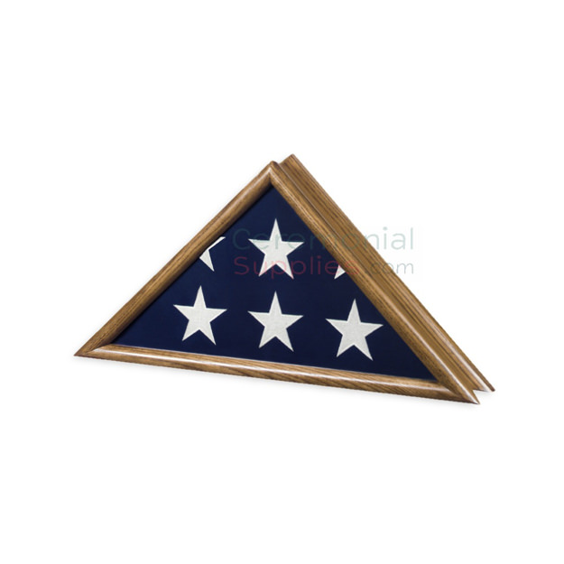 Triangle vintage oak finish flag case with flag inside