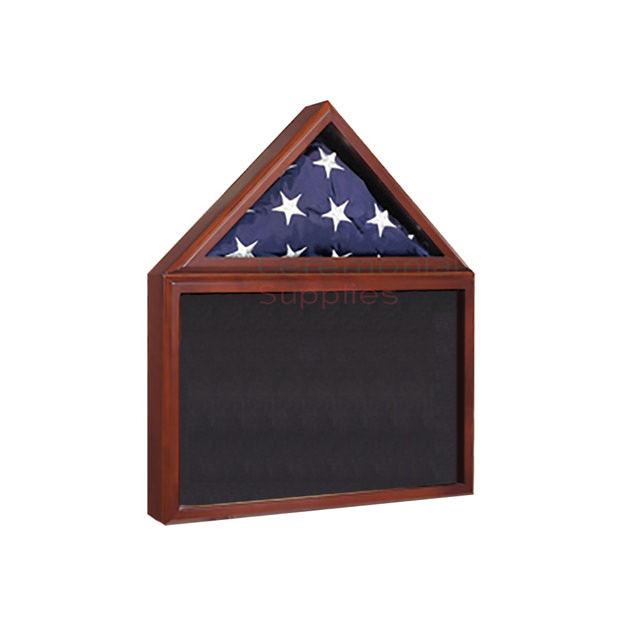 Triangle flag display and rectangle award display case