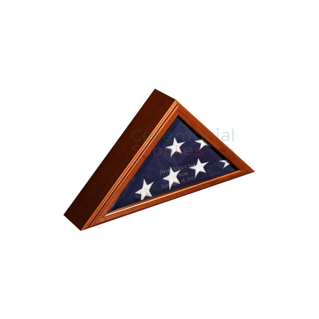 Triangle flag display case with optional engraving