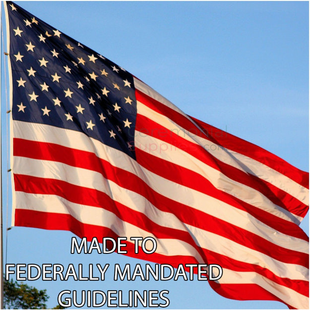 Picture of American Flag with "Made to Federally Mandated Regulations" caption