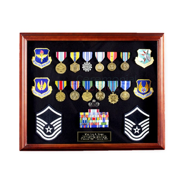 military medals in display case