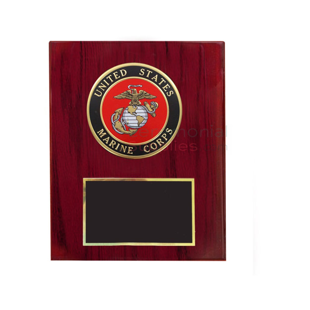 Cherry finish vertical plaque with Marine Corps seal and black area for personal engraving