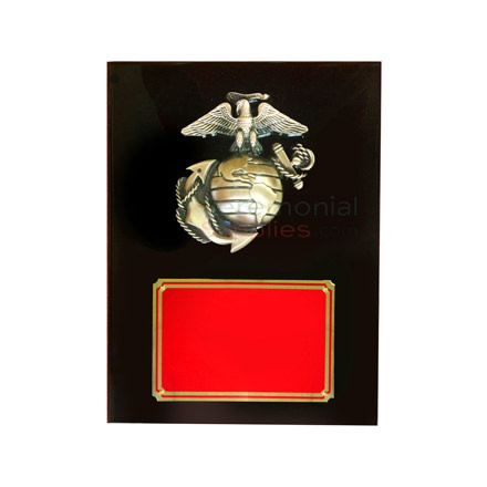 Black Marine Corps emblem plaque with red area for engraving