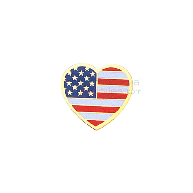 Heart shape American flag lapel pin with gold outline