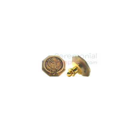 Bronze lapel pin with '5' text and American seal