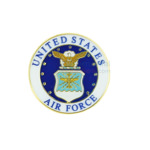 A round lapel pin with the Air Force insignia