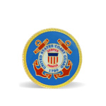 A round lapel pin with the Coast Guard insignia