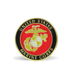 A round lapel pin with the Marine Corps insignia