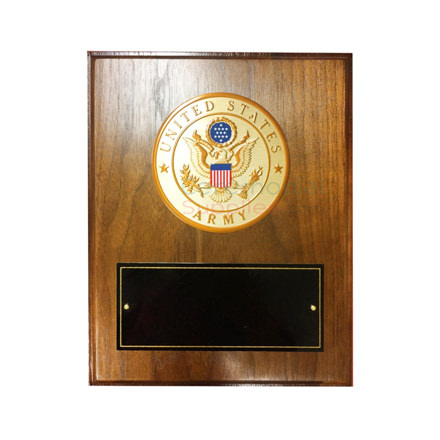 US Army Medallion Award Plaque with walnut finish
