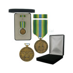 Pictured 1-3/8 Inch Armed Forces Service Military Medal with Black Velour and Official Govt. Boxes