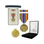 Pictured  1-3/8 Inch Global War On Terrorism Service Military Medal with Black Velour and Official Govt. Boxes