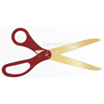 Image of golden blade scissors with maroon handles.
