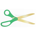 Image of golden blade scissors with green handles.