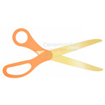 Image of golden blade scissors with orange handles.