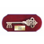 Executive Ceremonial Golden Key to the City Plaque with Piano Finish Wood Front View with Sample Text Area