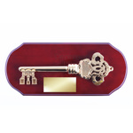 Executive Ceremonial Golden Key to the City Plaque with Piano Finish Wood Front View with Sample Text Area