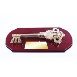 Executive Ceremonial Golden Key to the City Plaque with Piano Finish Wood Side View