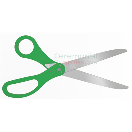 Green Ceremonial Ribbon Cutting Scissors with Silver Blades.