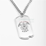 Close up image of US Army symbol on silver Dog Tag