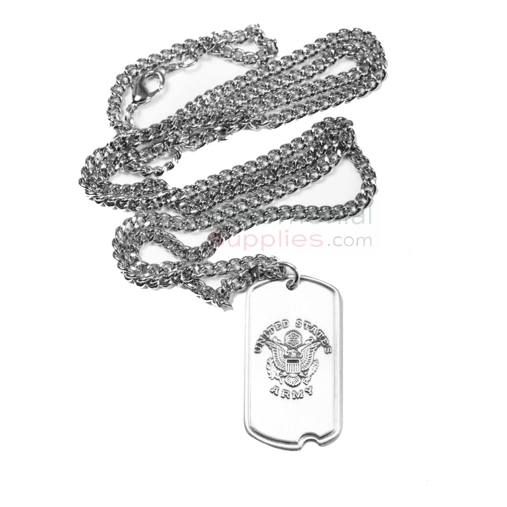 Us Army 24 Sterling Silver Dog Tag Medal with Stainless Steel Chain