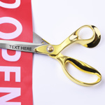 Ribbon cutting view deluxe golden handle stainless steel ceremonial scissors