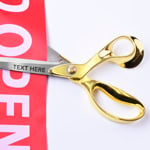 Ribbon cutting view deluxe golden handle stainless steel ceremonial scissors