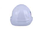 Front view picture of a White Groundbreaking Hard Hat with American Flag.