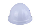 Rear angle picture of a White Groundbreaking Hard Hat with American Flag.