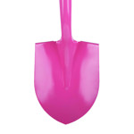 Close up picture of the Classic Pink Stainless Steel Groundbreaking Shovel.