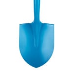 Close up picture of the Classic Blue Stainless Steel Groundbreaking Shovel.	