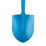Close up picture of the Classic Blue Stainless Steel Groundbreaking Shovel.	