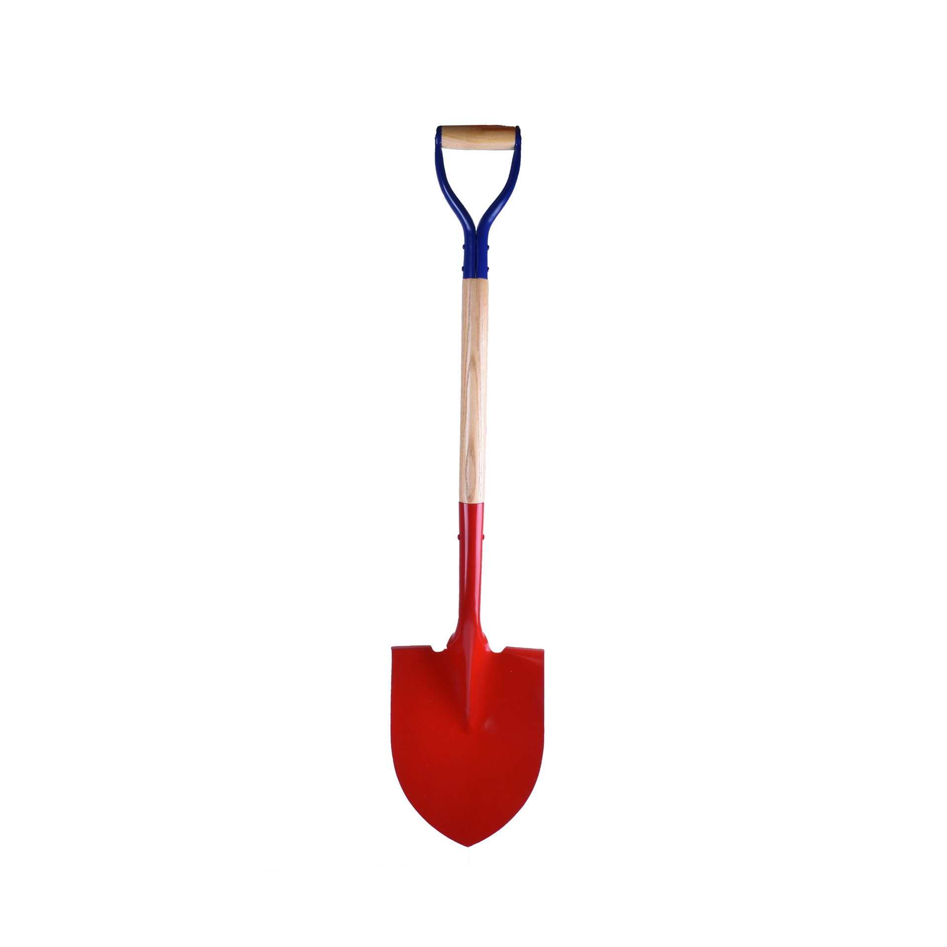 red and blue groundbreaking shovel