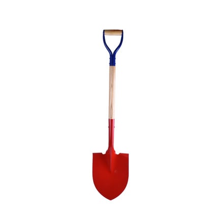 Picture of a blue and red shovel for groundbreaking ceremonies.