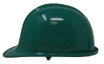 Picture of a green ceremonial hard hat from side angle