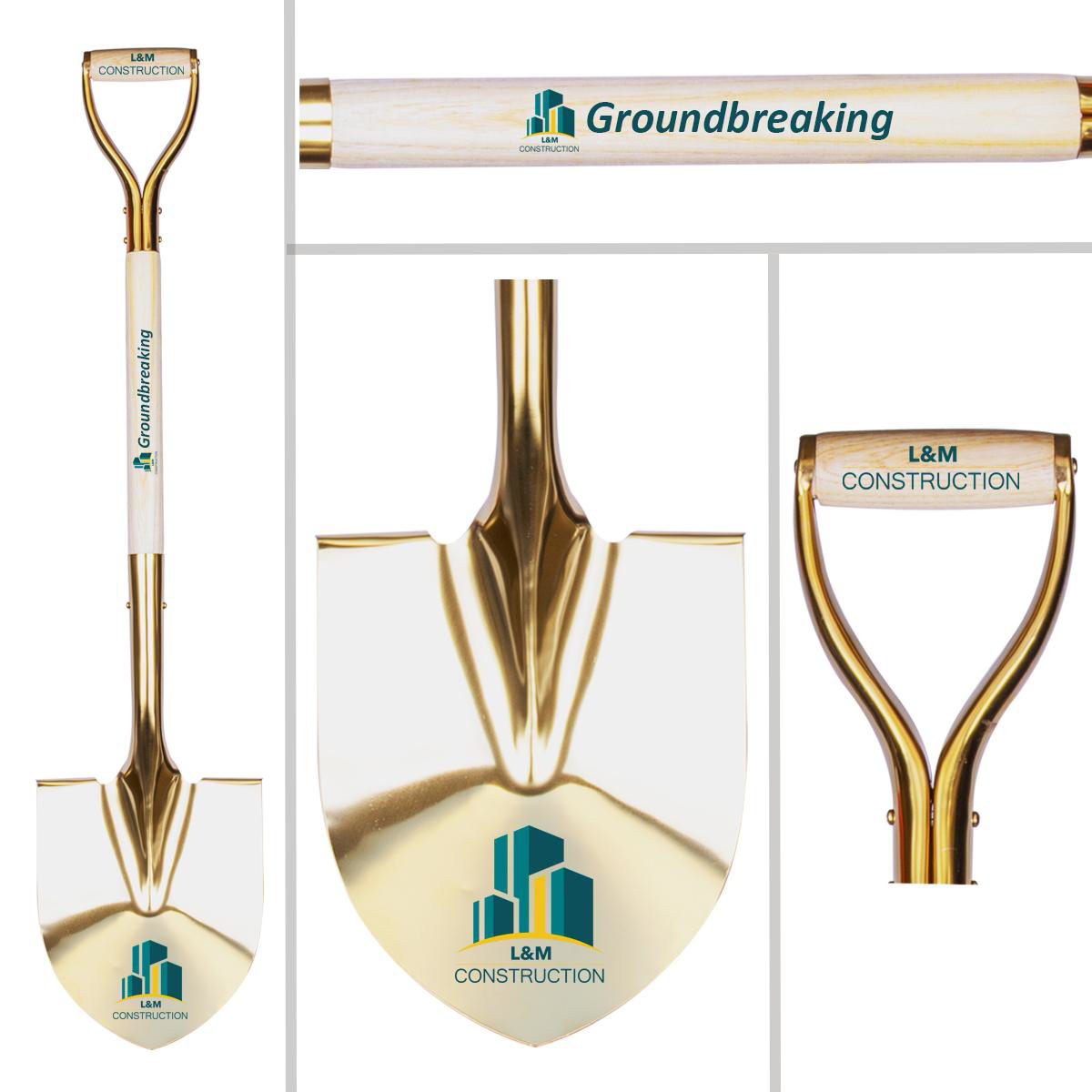 custom-branded gold groundbreaking shovel