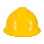 Bright yellow ceremonial hard hat from front.
