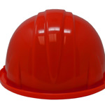 Back view of red ceremonial hard hat.