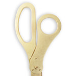 Close-up of gold handles on custom golden blade scissors.