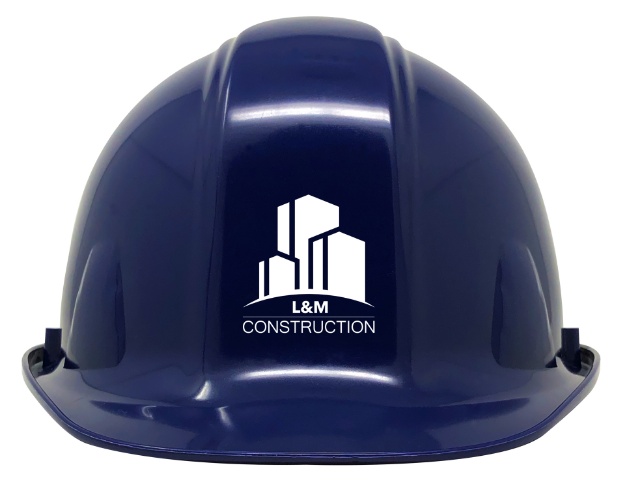 A Navy Blue Hard Hat White Vinyl Logo