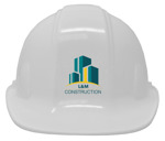 Front view picture of a White Groundbreaking Hard Hat Color Direct Print Logo
